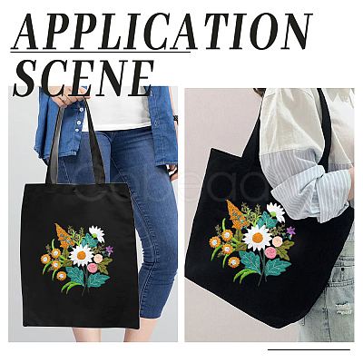 DIY Flower Pattern Tote Bag Embroidery Making Kit DIY-WH0349-21B-1