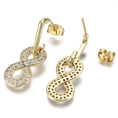 Brass Micro Pave Clear Cubic Zirconia Dangle Stud Earrings EJEW-S208-117-NF-1