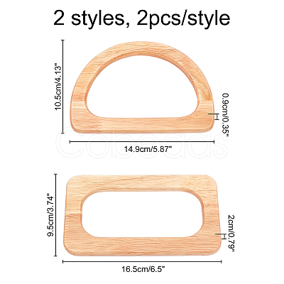 CHGCRAFT 4Pcs 2 Styles Wooden Bag Handle WOOD-CA0001-29B-1