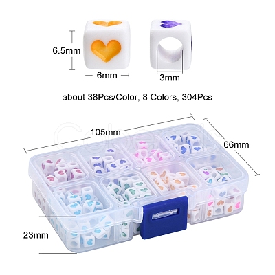 304Pcs 8 Colors White Opaque Acrylic Beads MACR-YW0001-92-1