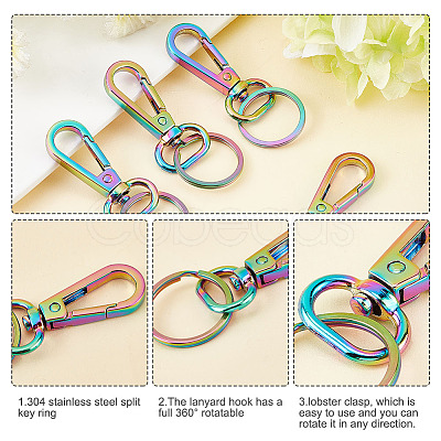 PandaHall Elite 10Pcs Rainbow Color Zinc Alloy Keychain Clasps FIND-PH0006-45-1