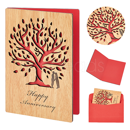 CRASPIRE Rectangle with Pattern Wooden Greeting Cards DIY-CP0006-75P-1