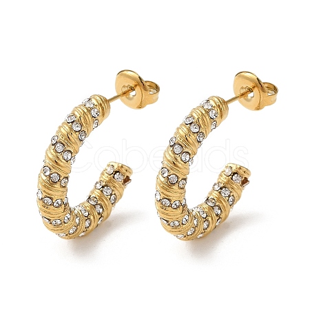 Real 18K Gold Plated 304 Stainless Steel with Glass Ring Stud Earrings EJEW-Z026-18G-05-1