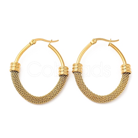 304 Stainless Steel Oval with Mesh Chains Hoop Earrings EJEW-M221-05G-1