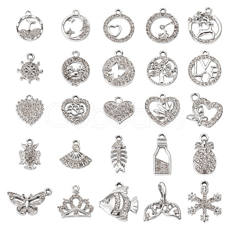 Pandahall 50Pcs 25 Styles Alloy Rhinestone Charms FIND-TA0002-94-1