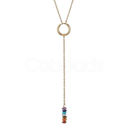 Natural & Synthetic Mixed Gemstone Rondelle Lariat Necklaces NJEW-JN04640-1