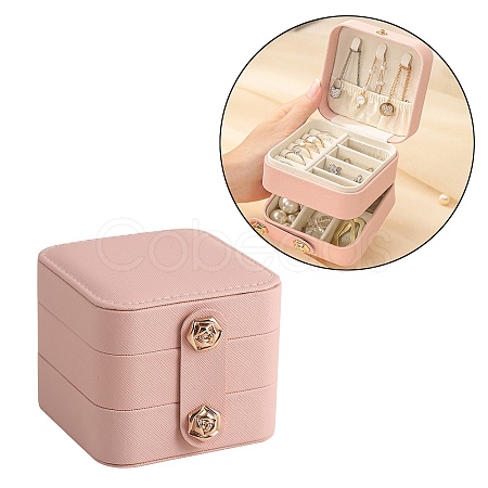 2-Tier Square PU Leather Jewelry Set Organizer Box PW-WG50103-01-1