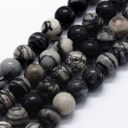 Natural Black Silk Stone/Netstone Beads Strands X-G-I199-11-6mm-1