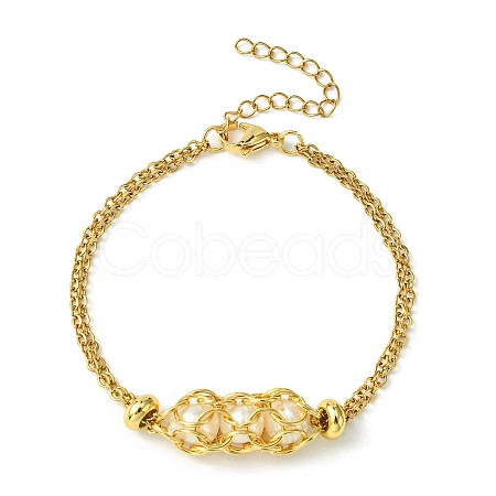 Natural Pearl Link Bracelet BJEW-JB09794-1