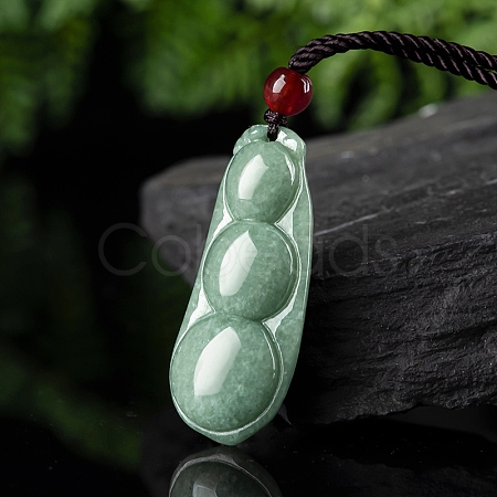 Natural Jadeite Carved Kidney Bean Pendant Necklaces NJEW-F321-06-1