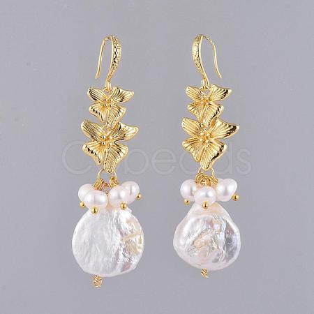 Natural Baroque Pearl Keshi Pearl Dangle Earrings EJEW-JE03879-1