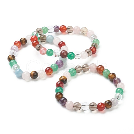 Natural Mixed Wealth Stone Beaded Stretch Bracelets BJEW-D446-C-39-1