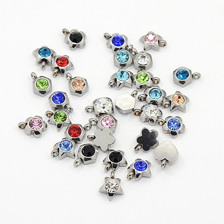 201 Stainless Steel Rhinestone Charm Pendants RB-M030-M-1