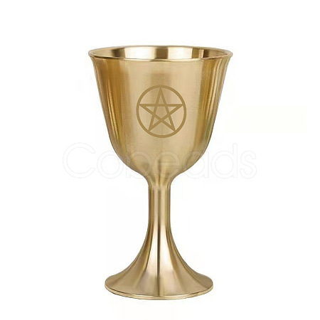 Brass Triple Moon Goddess and Pentagram Altar Goblet Chalice Ornament WICR-PW0001-23B-05-1