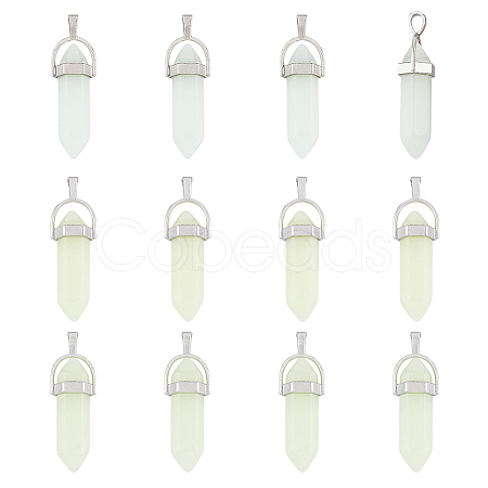 SUPERFINDINGS 12Pcs 3 Colors Bullet Glass Pointed Luminous Pendants FIND-FH0005-53-1
