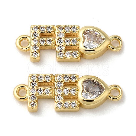 Rack Plating Brass Pave Clear Cubic Zirconia Connector Charms KK-K332-38G-1