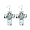 304 Stainless Steel Dangle Earrings, with Acrylic Pendant, Cross, Black, 64mm