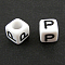 Letter Acrylic European Beads, Horizontal Hole, Cube, Letter.P, 10x10x10mm, Hole: 3.5~4mm, about 598pcs/500g