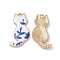 Rack Plating Alloy Enamel Pendants, Light Gold, Cat Charm, White, 30x15x2mm, Hole: 2mm