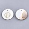 Natural Freshwater Shell Pendants, with Golden Plated Brass Etched Metal Embellishments, Flat Round with Letter, Letter.D, 15x2mm, Hole: 1.2mm