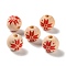 Printed Wood European Beads, Round with Snowflake, Red, 16x15mm, Hole: 4mm