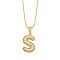 Brass Micro Pave Cubic Zirconia Pendant Necklaces, Golden, Letter S, 16.54 inch(42cm), Pendant: 24~30x13~22mm