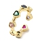 Brass Micro Pave Cubic Zirconia Rings for Women, Long-Lasting Plated, Heart, Colorful, Adjustable