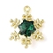 Alloy with Rhinestone Pendants, Snowflake, Golden, Green, 15x5.4mm, Hole: 1.5mm