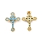 Rack Plating Brass Micro Pave Cubic Zirconia Pendants, with Jump Ring, Long-Lasting Plated, Real 18K Gold Plated, Cadmium Free & Lead Free, Religion Cross Charm, Deep Sky Blue, 24.5x18.5x5mm, Hole: 2x1mm