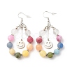 Natural Mixed Gemstone Braided Teardrop Dangle Earrings with 201 Stainless Steel Smiling Face Charms EJEW-JE04951-01-4