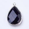 Silver Color Plated Brass Glass Teardrop Pendants GLAA-M006-A-12S-2