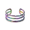 Ion Plating(IP) Rainbow Color 304 Stainless Steel Triple Line Open Cuff Ring for Women RJEW-C025-12M-2