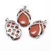 Oval Platinum Tone Brass Synthetic Goldstone Pendants G-F228-73D-RS-2