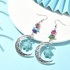 Dyed Synthetic Turquoise Crescent Moon with Tortoise Dangle Earring EJEW-JE05269-02-3