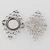 Antique Silver Tibetan Style Alloy Filigree Rhombus Cabochon Connector Settings X-TIBE-M022-08AS-2