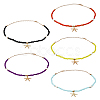 FIBLOOM 5Pcs 5 Colors Alloy Starfish Pendant Necklaces Set with Glass Beaded Chains NJEW-FI0001-39-1