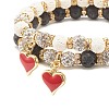 2Pcs 2 Colors Natural Lava Rock Stretch Bracelets Set with Rhinestone Beads BJEW-JB07723-6