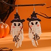 Black Ghost Pattern Glass Bead Handmade Tassel Earrings for Women DC7016-1