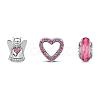 TINYSAND Pink Love Angle Set Sterling Silver Cubic Zirconia European Beads TS-Cset-071-1