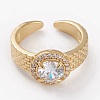 Brass Micro Pave Clear Cubic Zirconia Cuff Rings RJEW-C101-04-3
