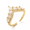 Clear Cubic Zirconia Crown Open Cuff Ring with Glass KK-A180-44G-3
