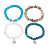 Synthetic Chrysocolla & Quartz Crystal & Glass & Alloy Beads Bracelets BJEW-JB10987-4