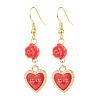 3 Pairs 3 Style Red Alloy Enamel Charms & Rose Beaded Dangle Earrings EJEW-JE05031-03-4