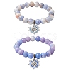 2Pcs 2 Colors 10.5mm Round Opaque Crackle Glass Beaded Stretch Bracelet Sets BJEW-MZ00081-1