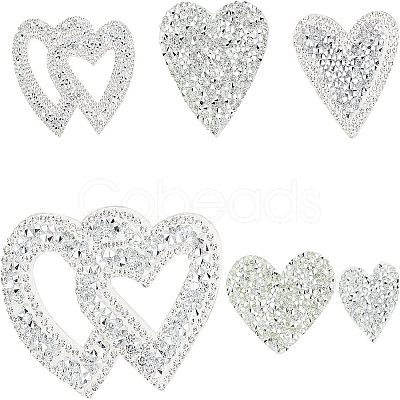 Fingerinspire 6Pcs 6 Style Heart Glitter Hotfix Rhinestone DIY-FG0002-28-1