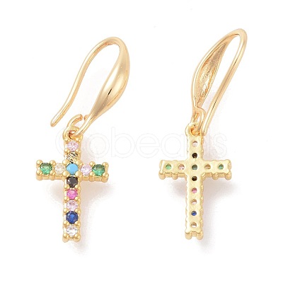 Brass Micro Pave Cubic Zirconia Dangle Earrings EJEW-F233-02-1