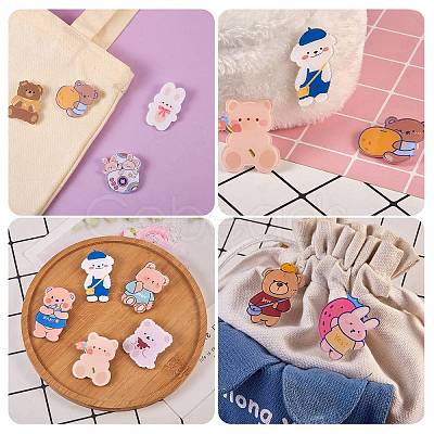 15Pcs 15 Style Bear & Rabbit Brooch Pins JEWB-SZ0001-35-1