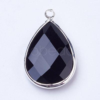 Silver Color Plated Brass Glass Teardrop Pendants GLAA-M006-A-12S-1