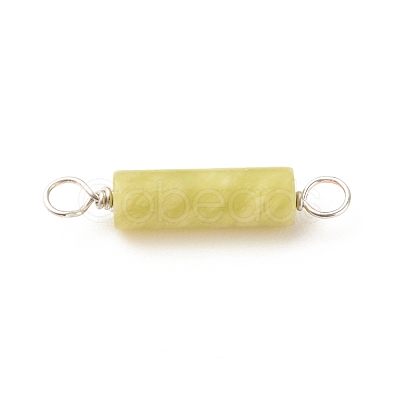 Natural Plum Blossom Jade Connector Charms PALLOY-JF01574-09-1