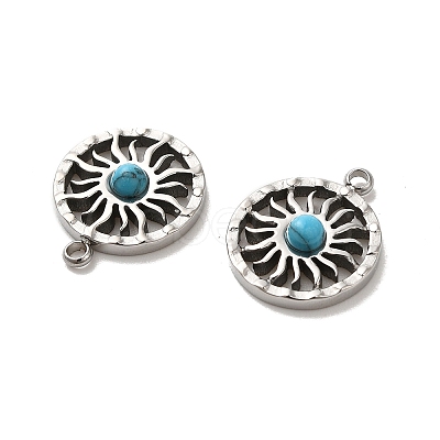 304 Stainless Steel Pave Dyed Synthetic Turquoise Sun Charms STAS-B074-05P-02-1